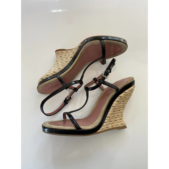 ALAÏA Black Leather Espadrille Wedge Sandal - Picture 8 of 15